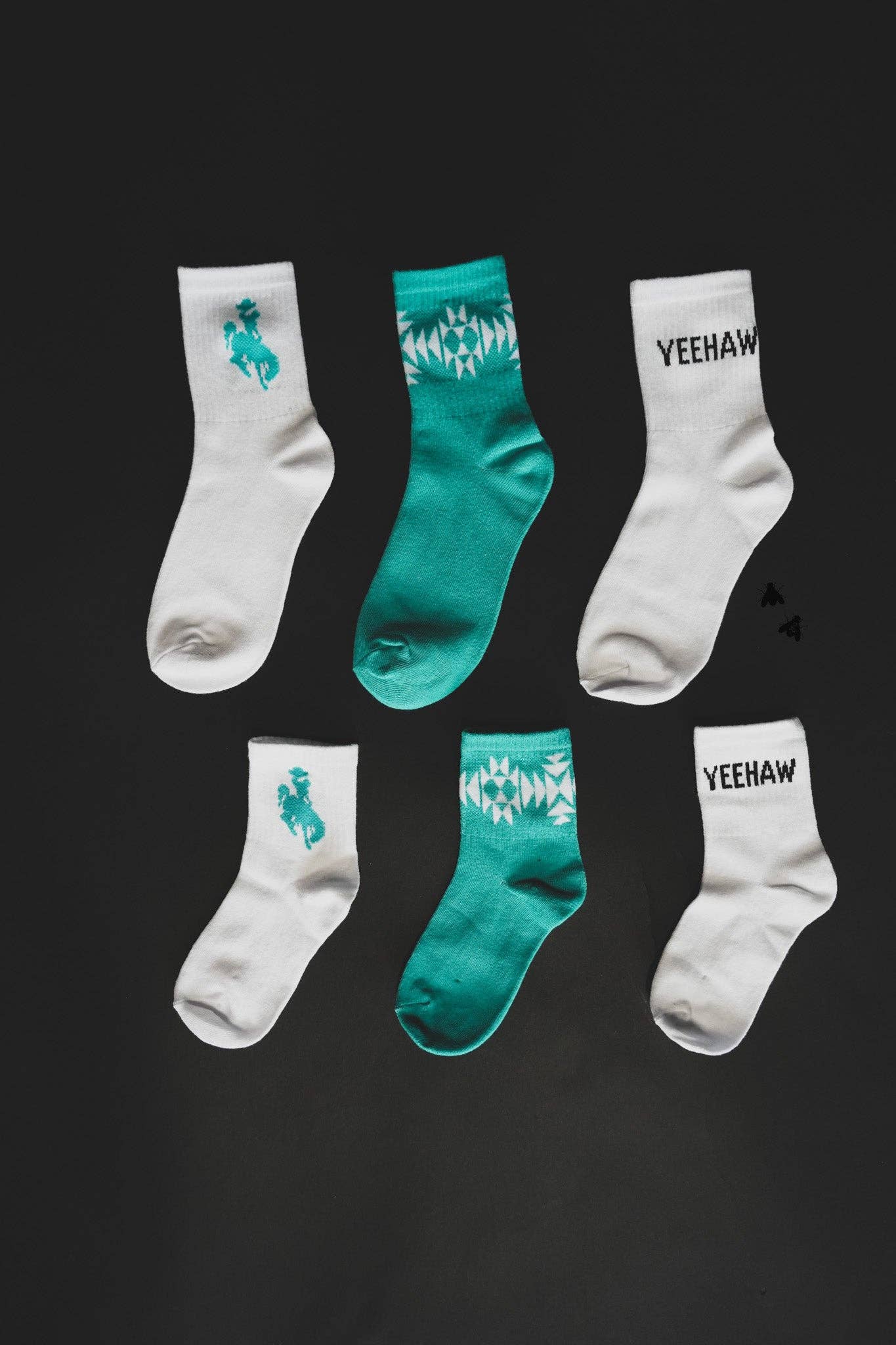 Turquoise Yeehaw bronc socks~kids