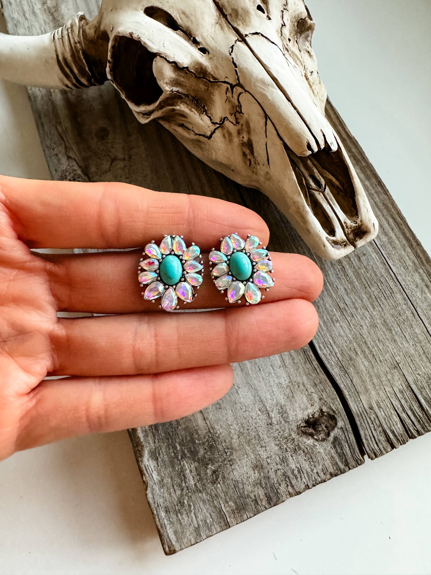 Flower AB Rhinestone Glass Stone Earrings