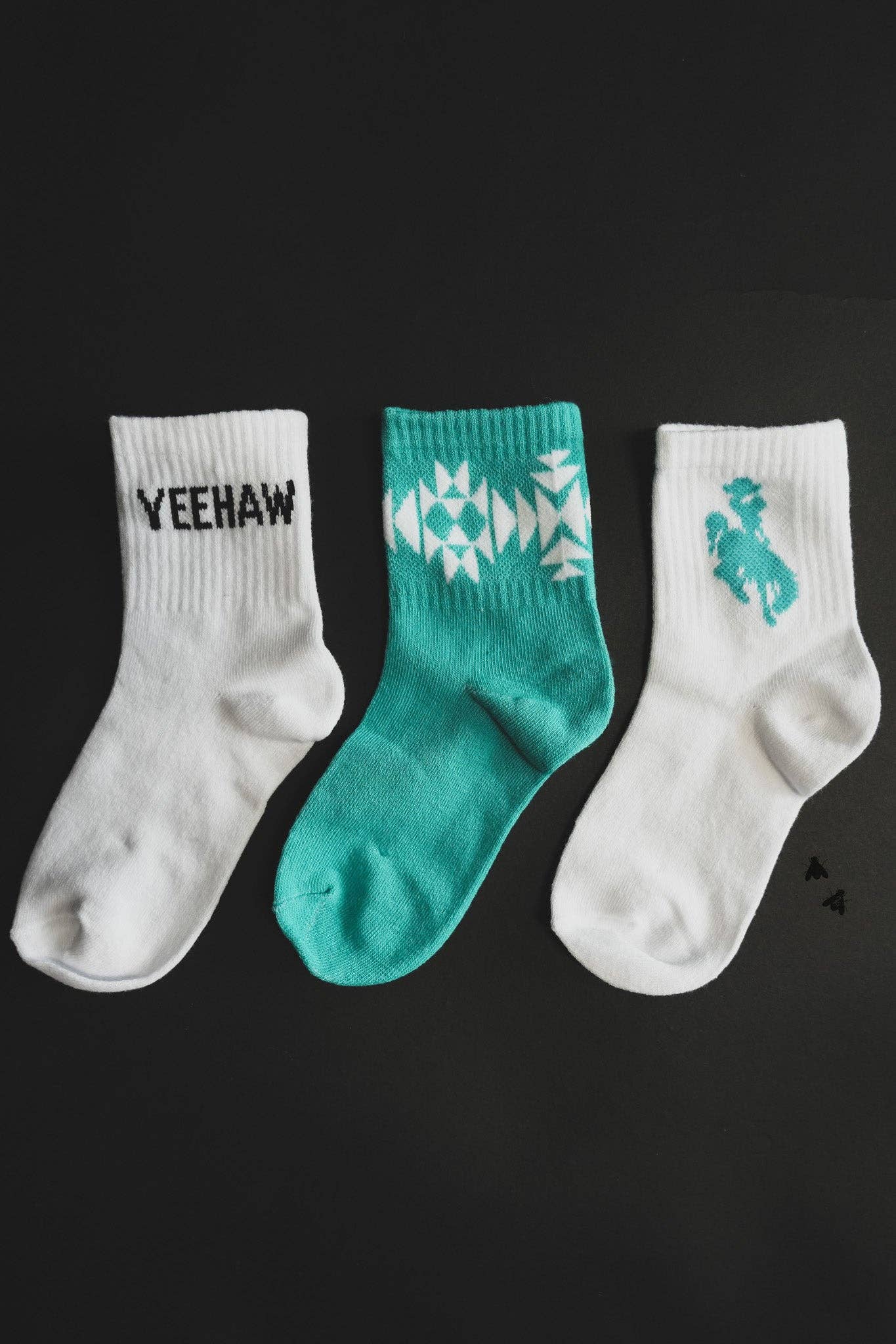 Turquoise Yeehaw bronc socks~kids