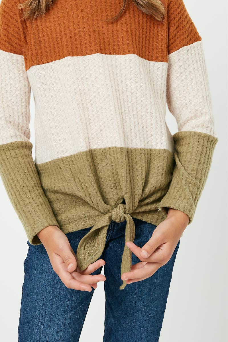 Kids Waffle Knit Colorblock Tie Top