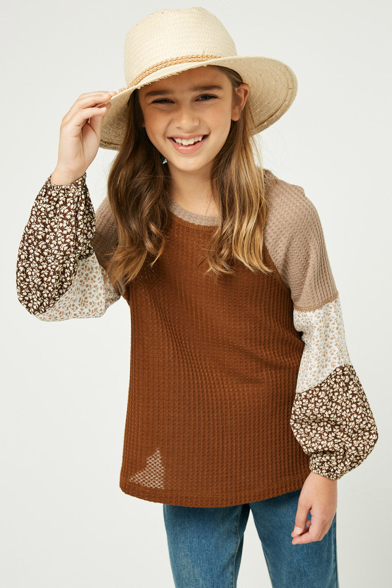 Kids Contrast Woven Sleeve Top