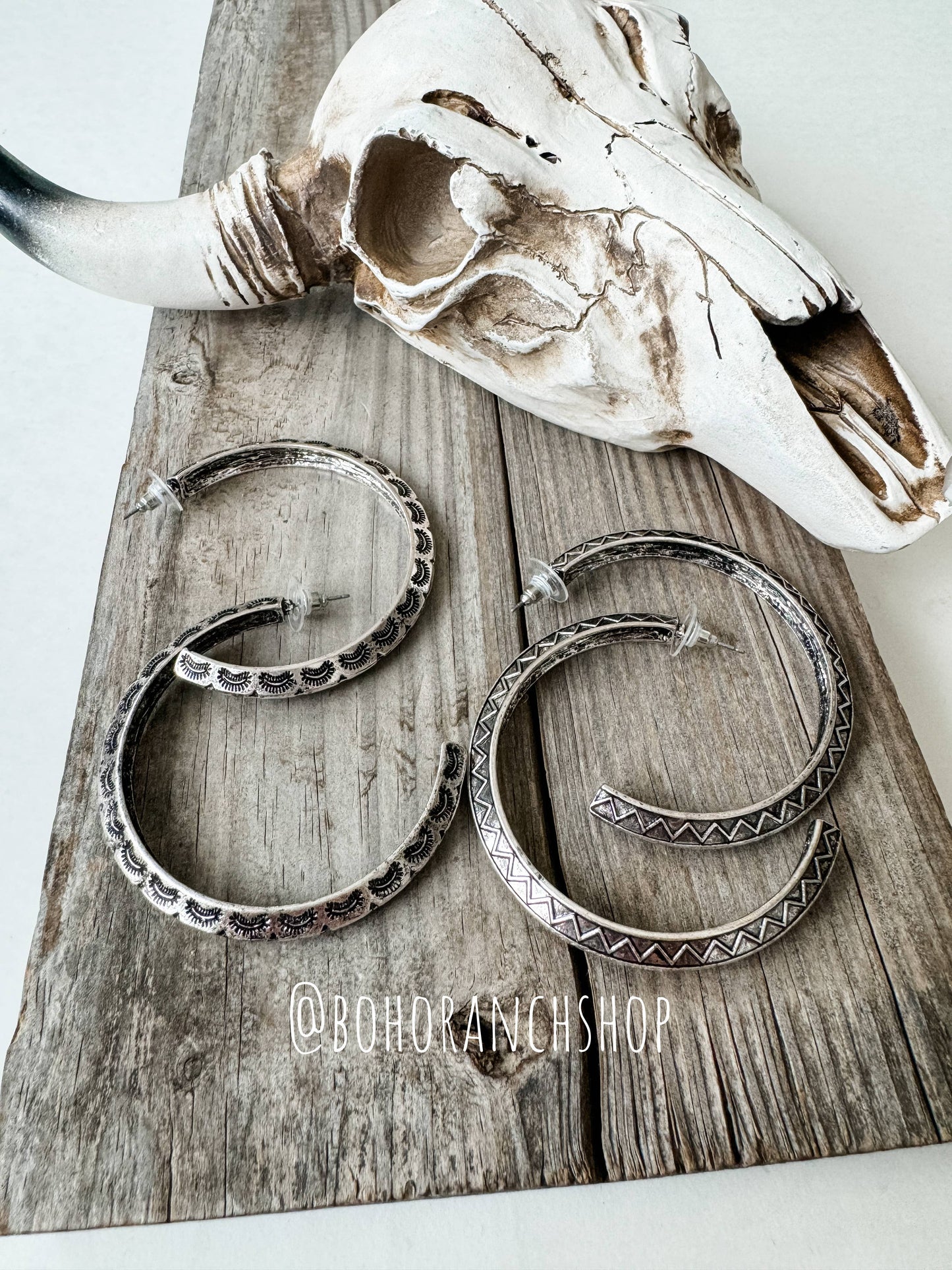 Western Boho Hoop Aztec Stamped Earrings