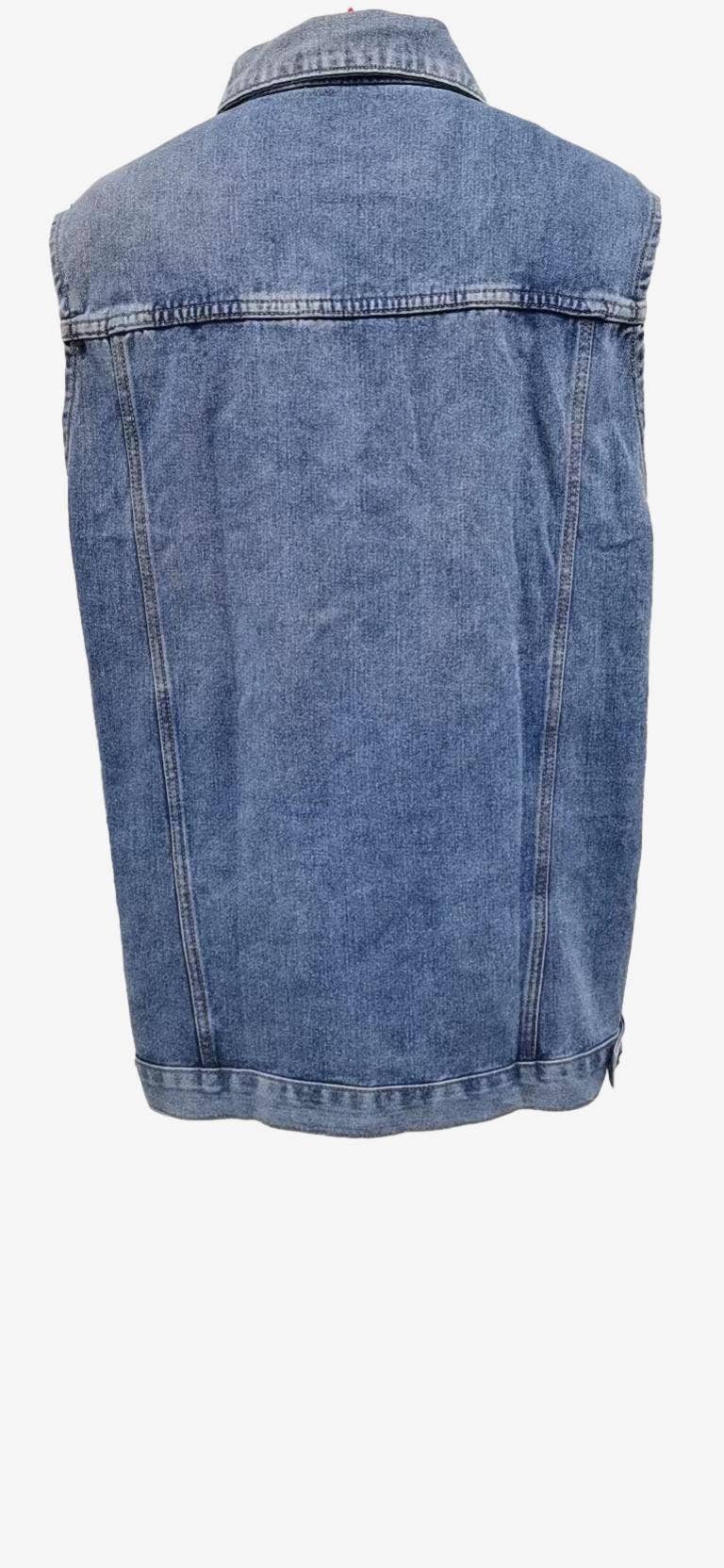 Solid Button Down Sleeveless Denim Vest