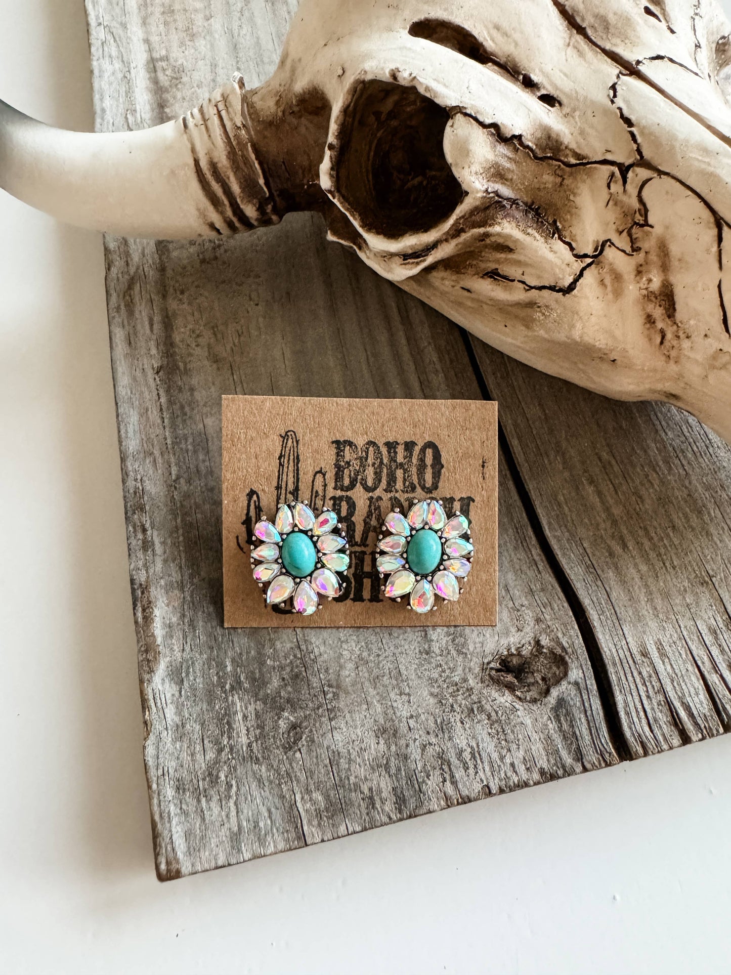 Flower AB Rhinestone Glass Stone Earrings