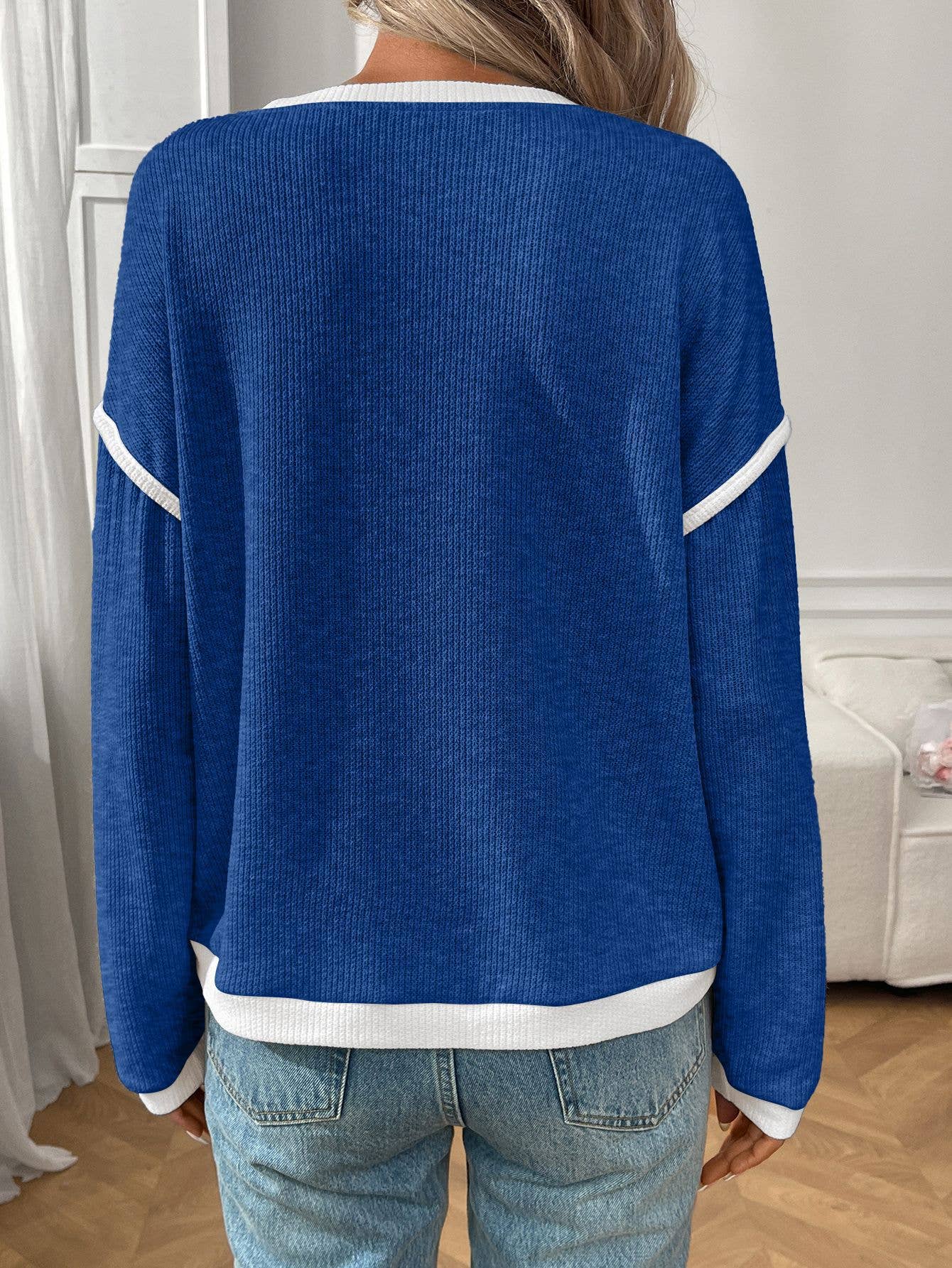 Round Neck Faux Sweater Long Sleeve Color block Loose Top