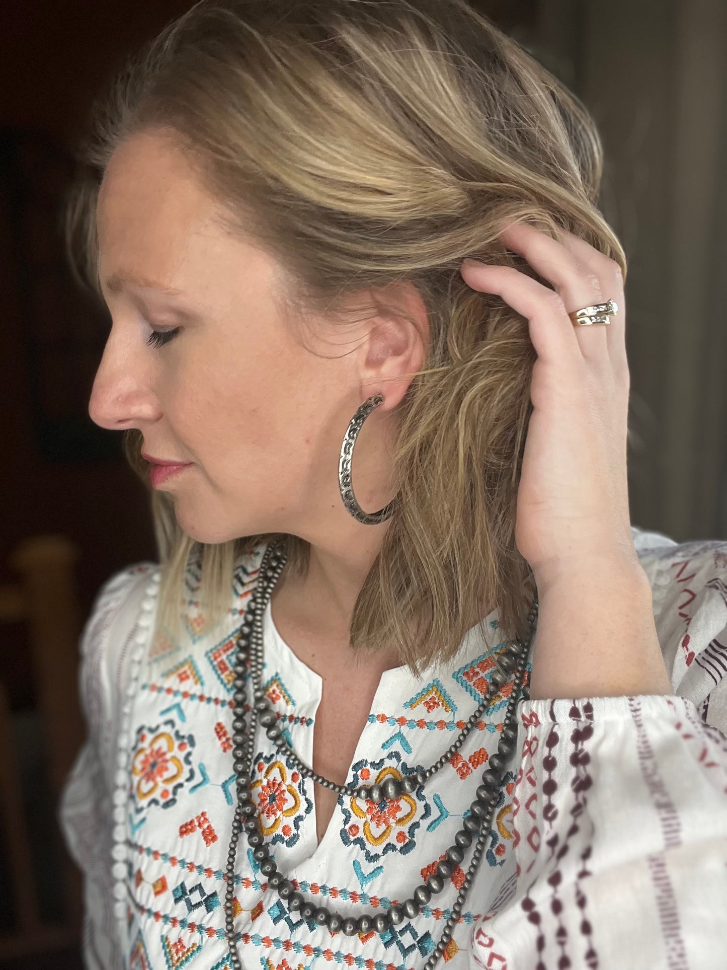 Western Boho Hoop Aztec Stamped Earrings