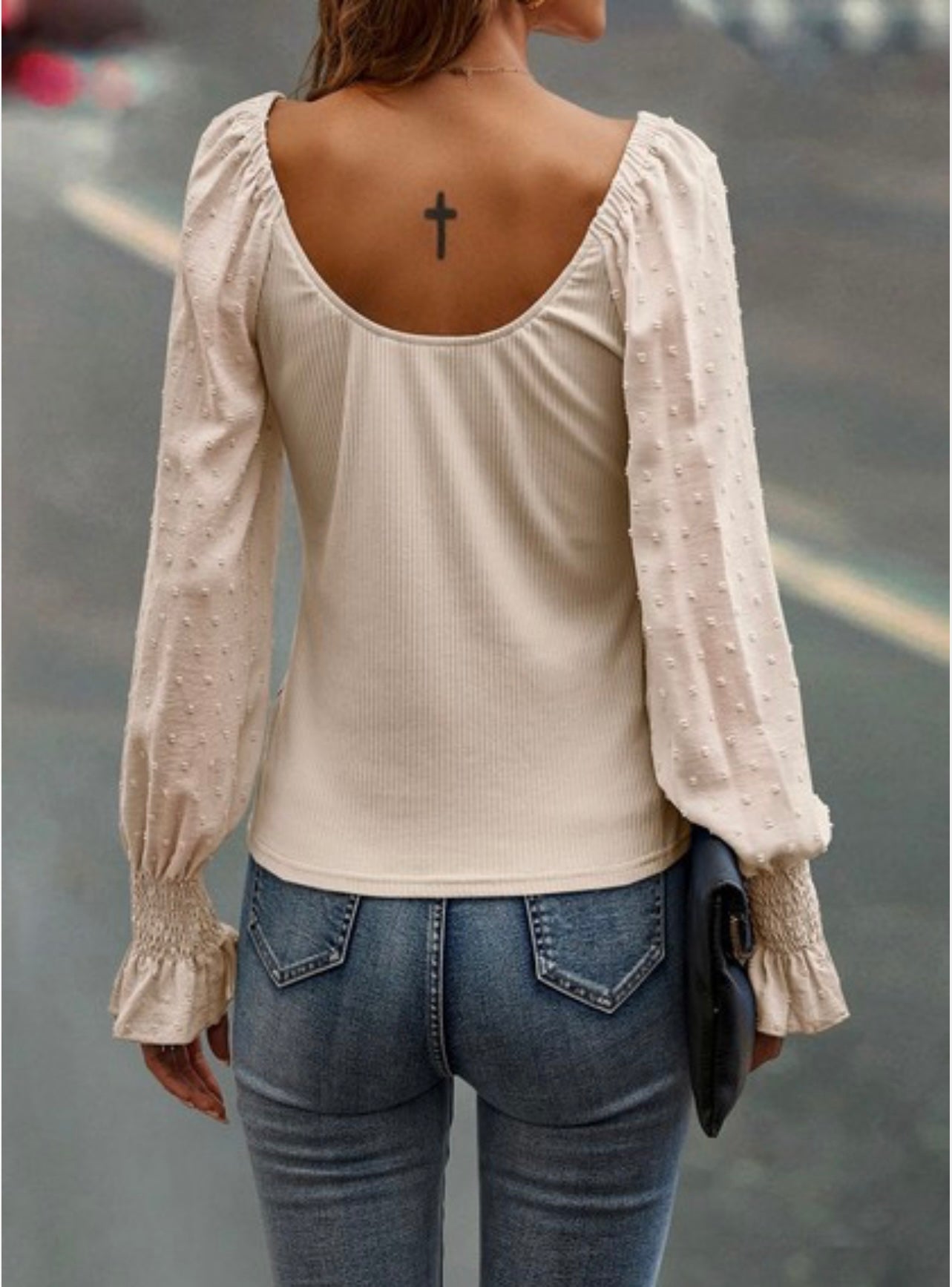 Cowl neck Ruffle long sleeve top