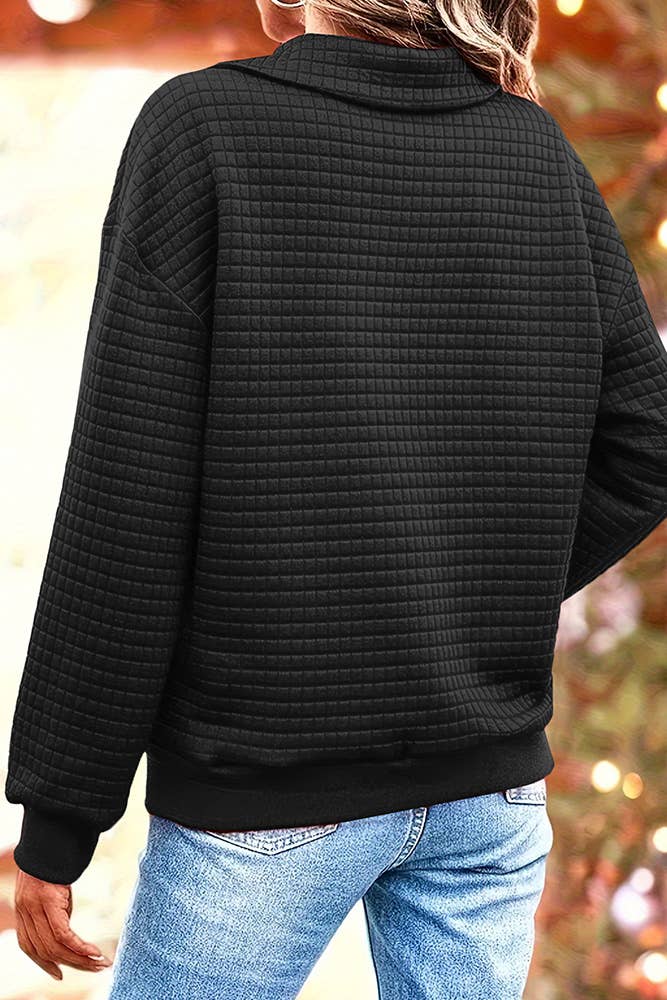 Waffle Knit Collar Button Pullover