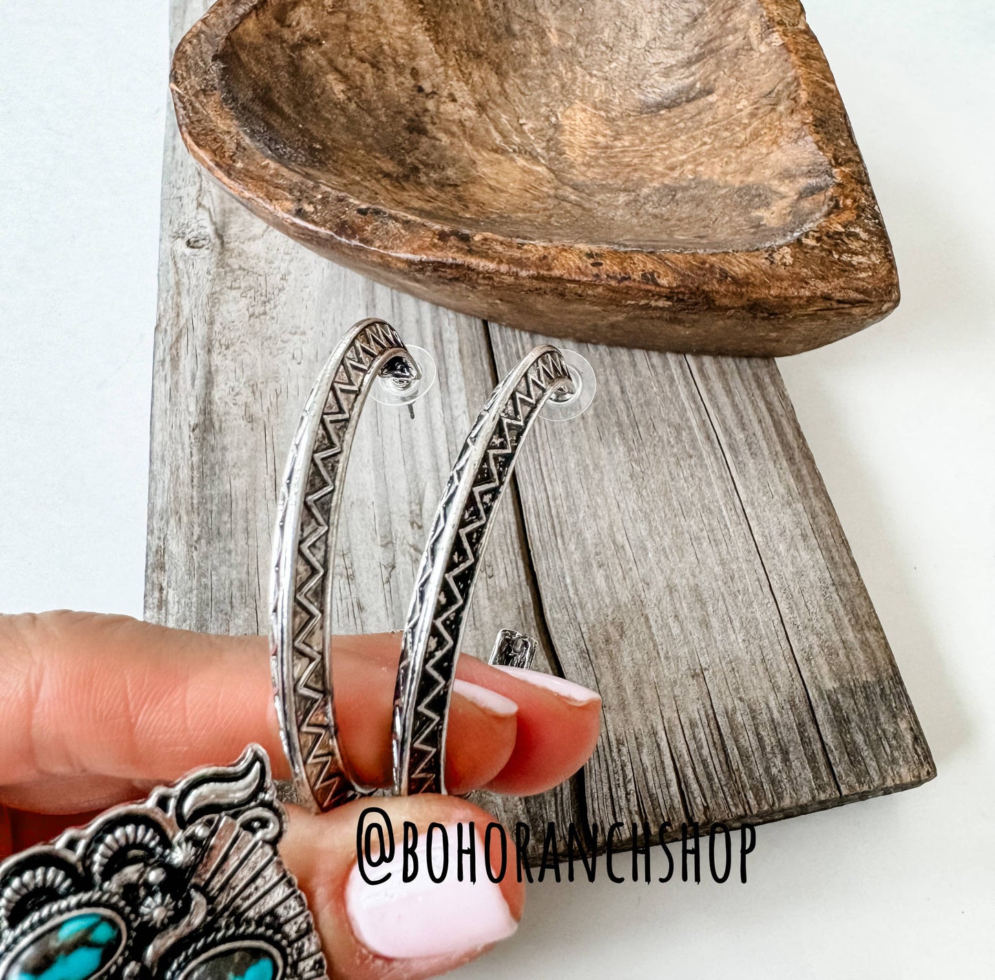 Western Boho Hoop Aztec Stamped Earrings