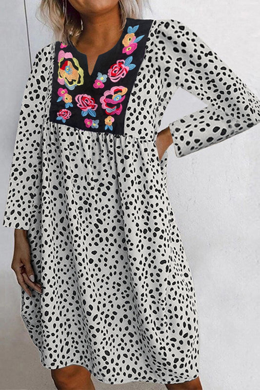 Leopard embroidered long sleeve Dress