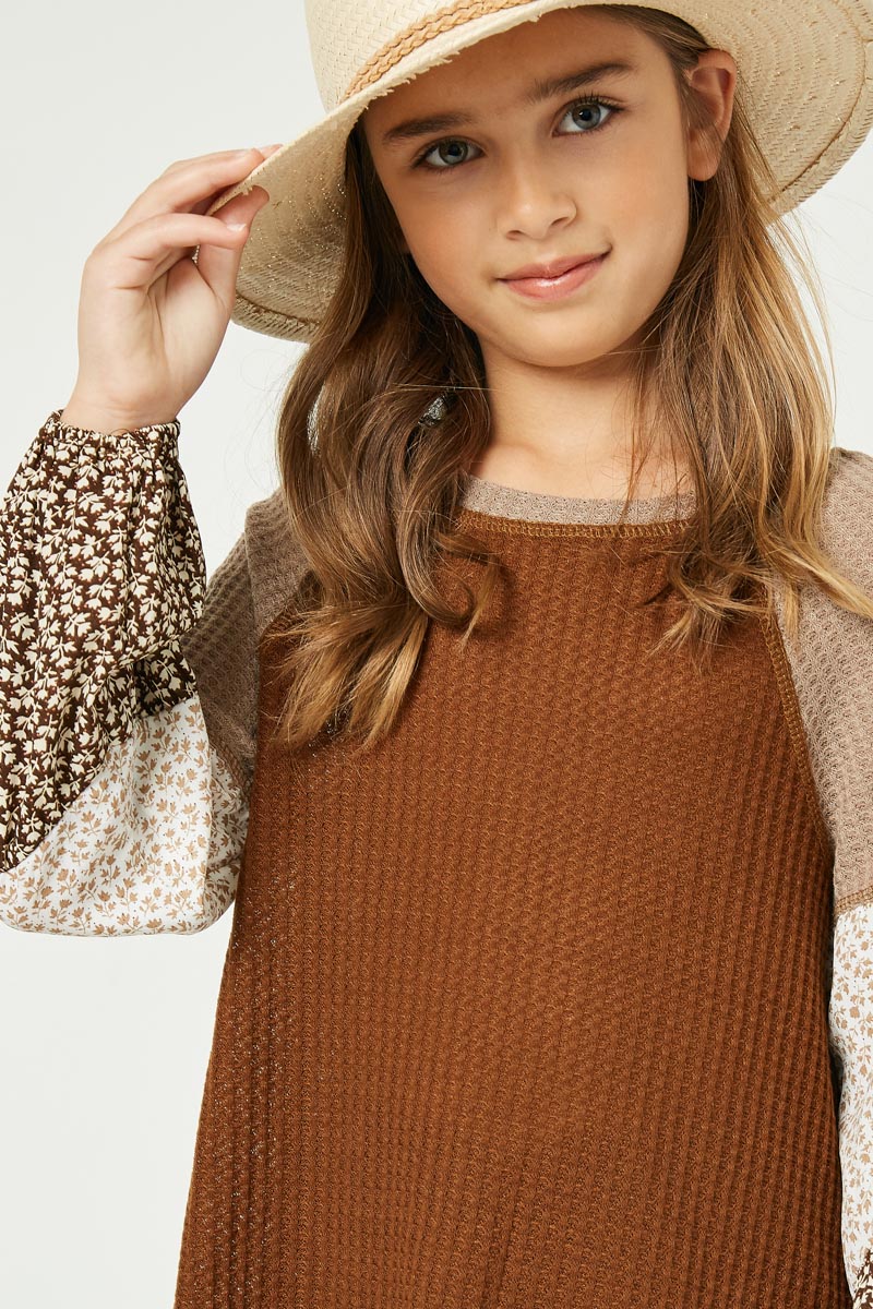 Kids Contrast Woven Sleeve Top