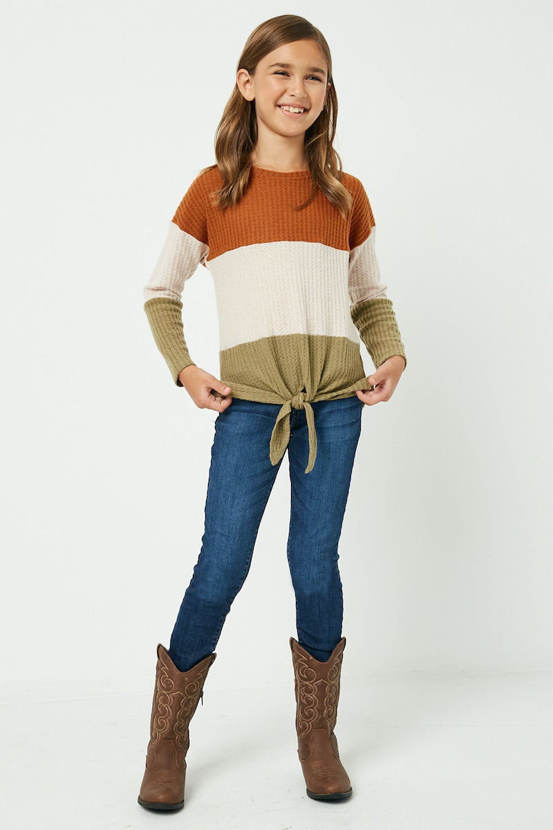 Kids Waffle Knit Colorblock Tie Top