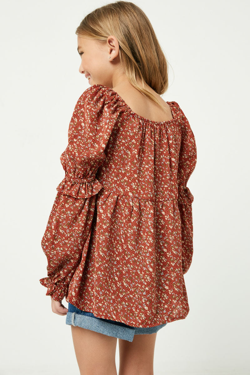 Kids Square Neck Ruffle Sleeve Smocked Top