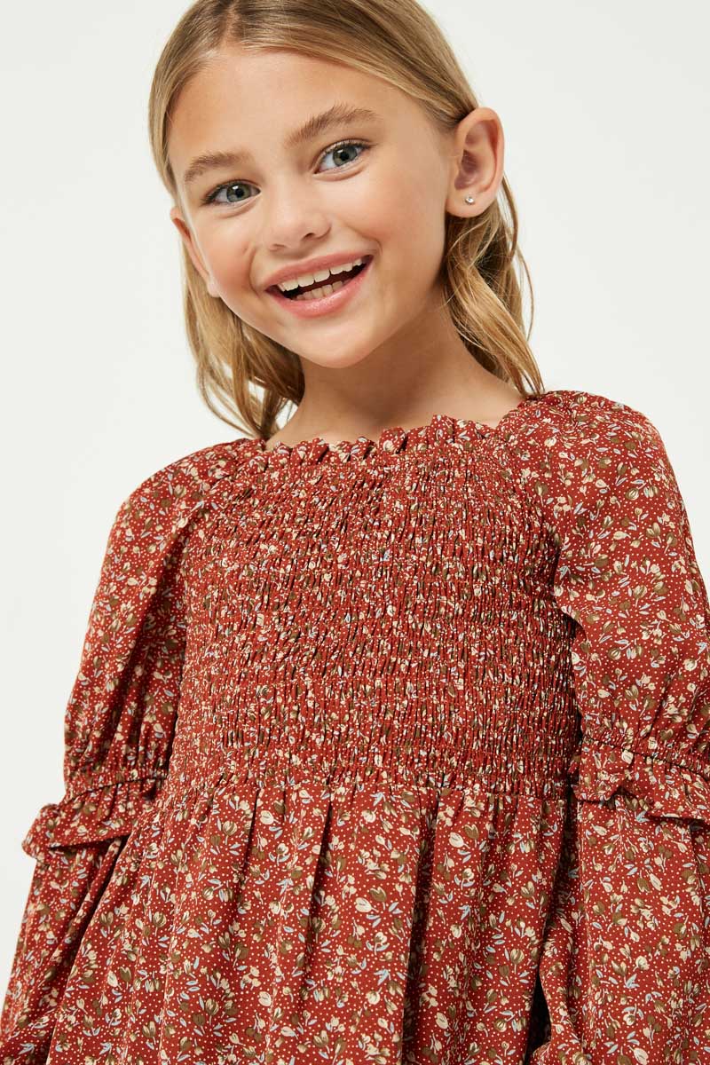 Kids Square Neck Ruffle Sleeve Smocked Top