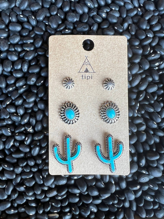 Wild Junkie - Turquoise Cactus Stud Earring Set