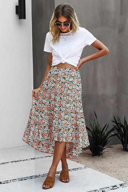 floral high low skirt