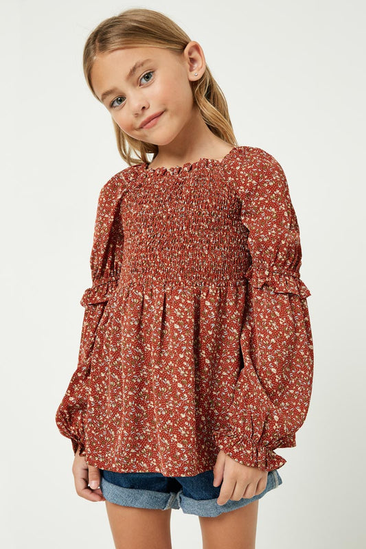 Kids Square Neck Ruffle Sleeve Smocked Top