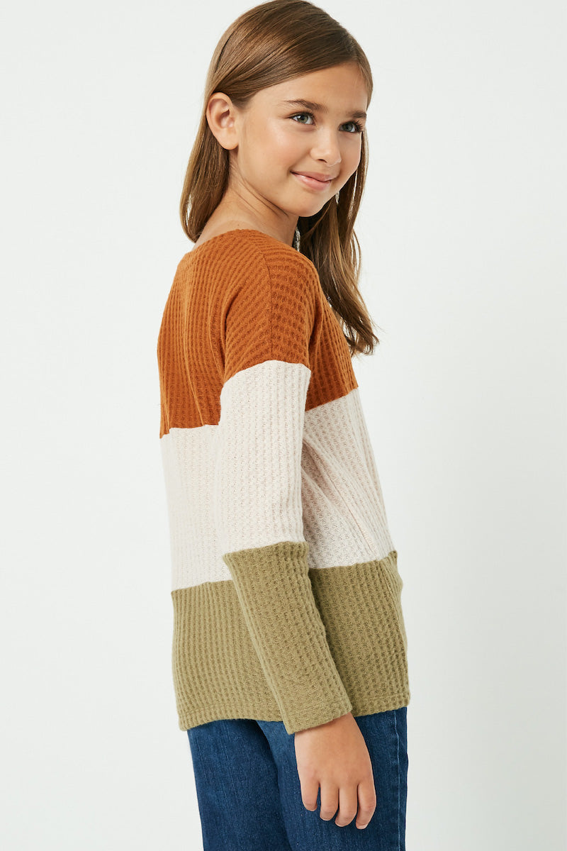 Kids Waffle Knit Colorblock Tie Top